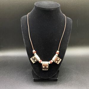 Batik Flag Bead Necklace with Brown & Cream Beads by Neanie-Bot